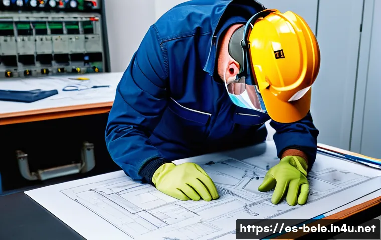 건축전기설비기사 과목별 예상 출제 범위 - A detailed educational scene showing a professional electrician in Spain wearing proper personal pro...