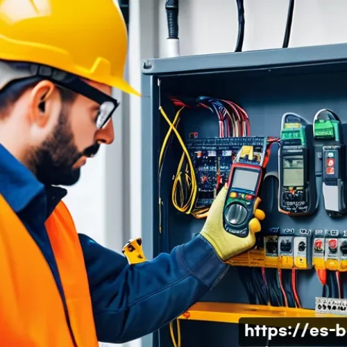 건축전기설비기사 현장 경험 공유 - A professional electrician wearing high-quality insulated gloves and protective gear, carefully usin...